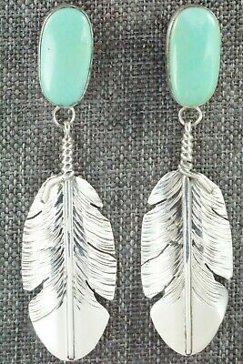 Turquoise & Sterling Silver Feather Earrings - Ben Begay - High Lonesome Trading