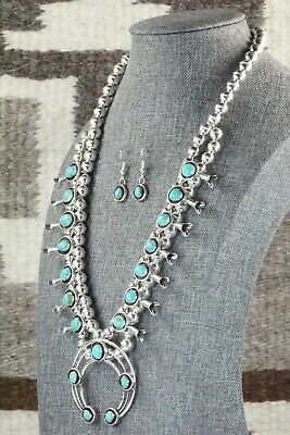 Turquoise & Sterling Silver Squash Blossom and Earrings - Phil Garcia