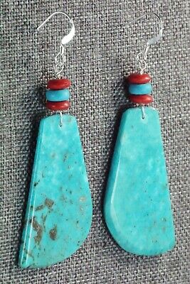 Turquoise, Coral & Sterling Silver Earrings - Lupe Lovato
