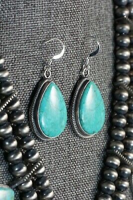 Navajo Turquoise & Sterling Silver Squash Blossom and Earrings - Tom Lewis - High Lonesome Trading