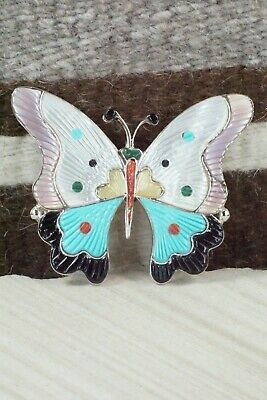 Multi Stone Inlay Butterfly & Sterling Silver Pendant - Tamara Pinto