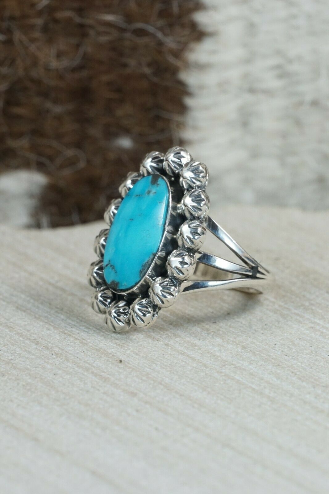 Navajo Turquoise and Sterling Silver Ring - Freida Martinez - Size 9.25