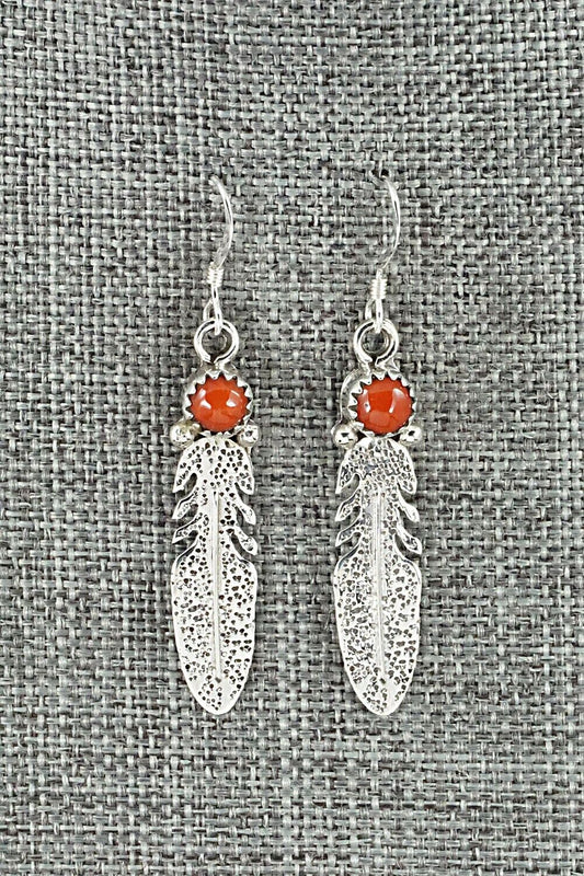 Coral & Sterling Silver Earrings - Rita Largo