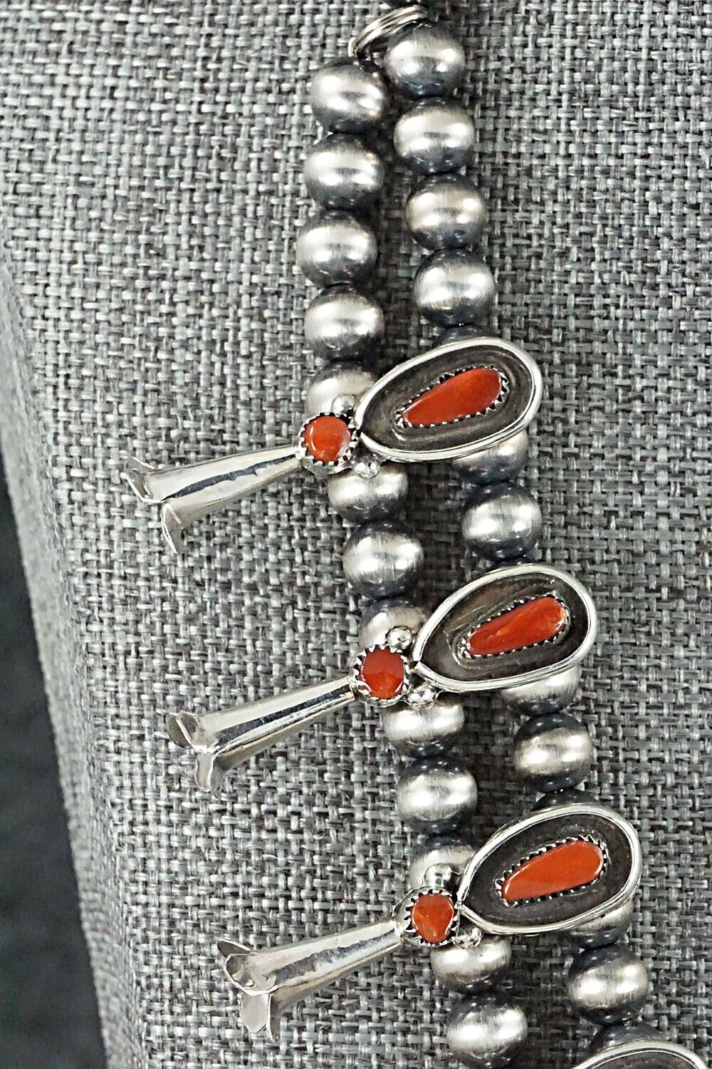 Coral & Sterling Silver Squash Blossom Set - Viola Bobelu