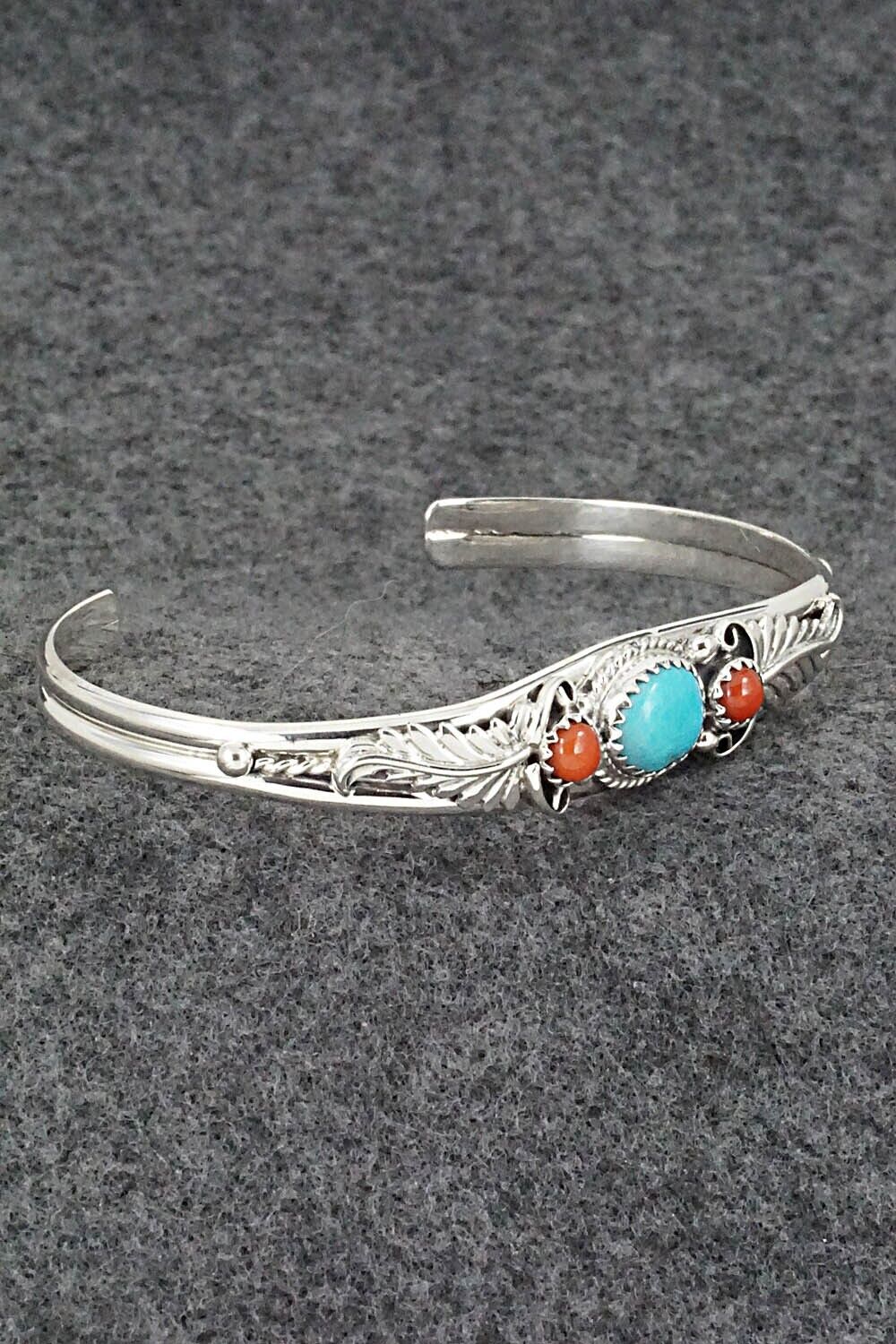 Turquoise, Coral & Sterling Silver Bracelet - Alice Rose Saunders