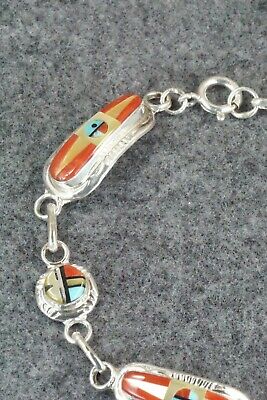 Coral, Mother of Pearl & Sterling Silver Link Bracelet - Patty Edaakie
