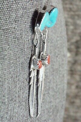 Turquoise, Coral & Sterling Silver Earrings - Sharon McCarthy