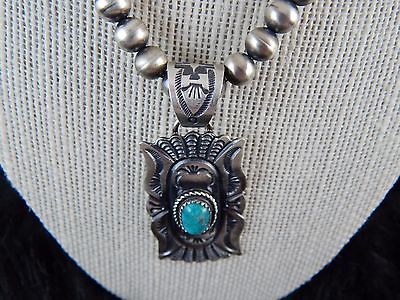 Navajo Sterling Silver Necklace w/ Sterling Silver & Turquoise Pendant - Kevin Billah - High Lonesome Trading