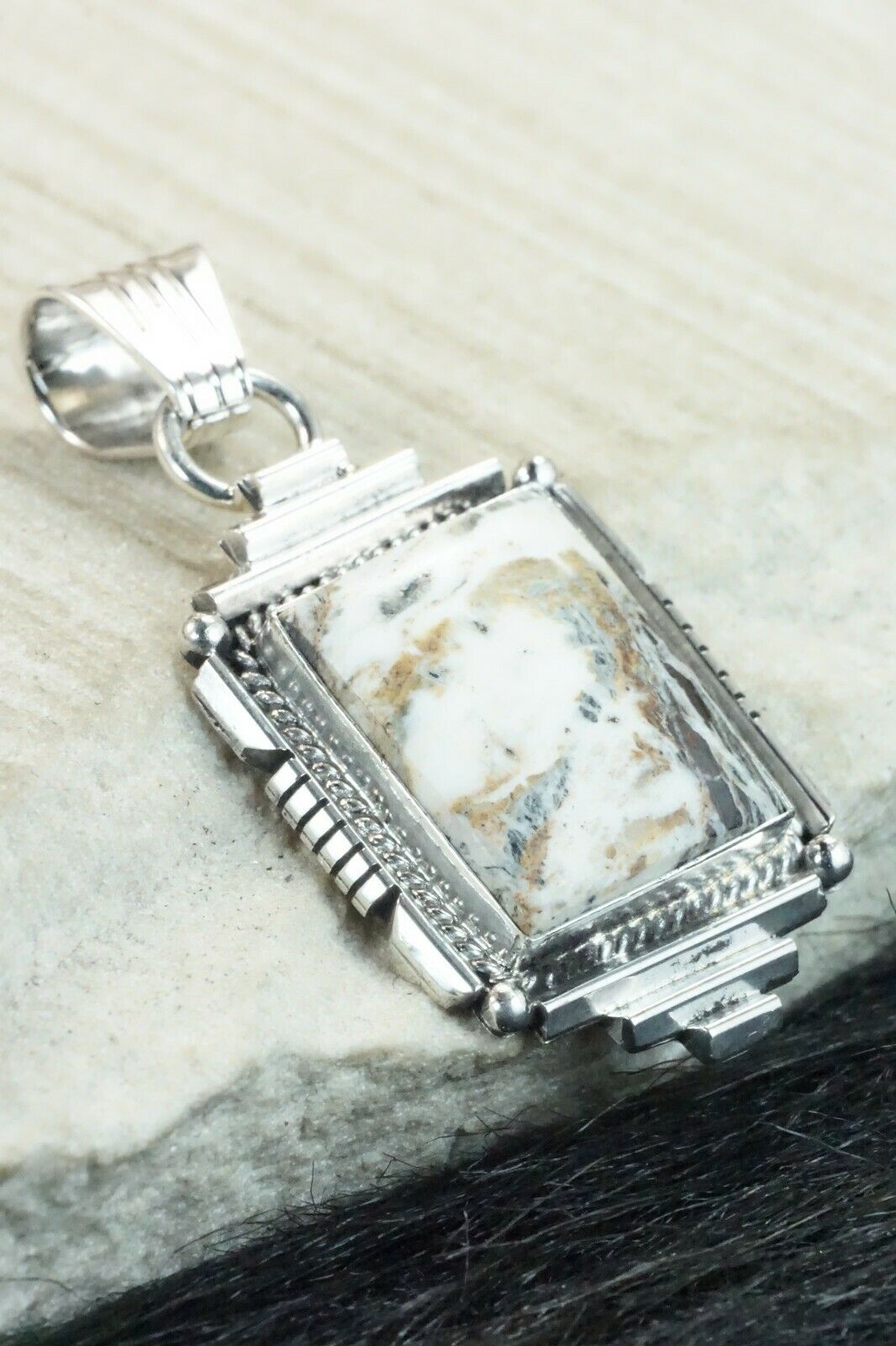 White Buffalo & Sterling Silver Pendant - Daniel Benally