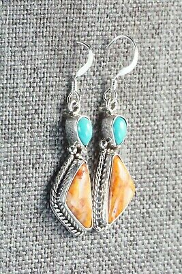 Turquoise, Spiny Oyster & Sterling Silver Earrings - Gary Shorty