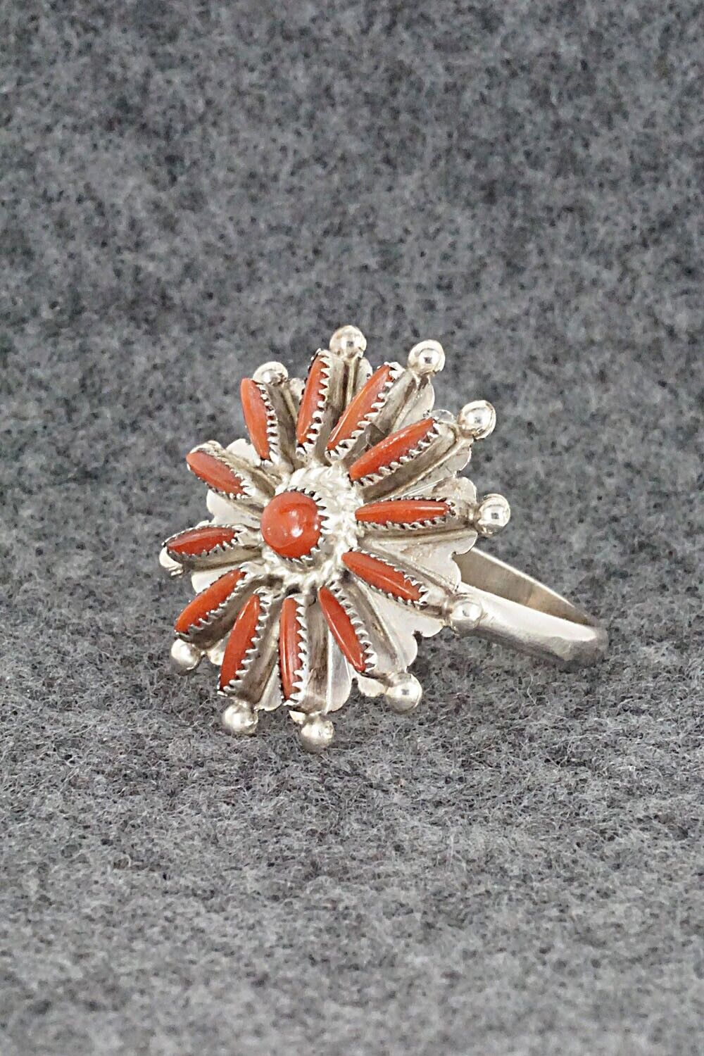 Coral & Sterling Silver Ring - Samantha Waatsa - Size 6.5