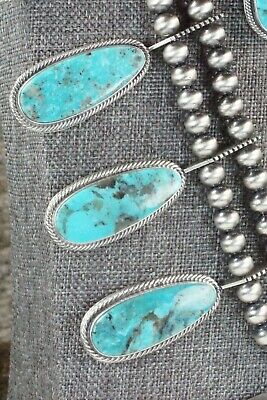 Turquoise & Sterling Silver Squash Blossom and Earrings - Tom Lewis