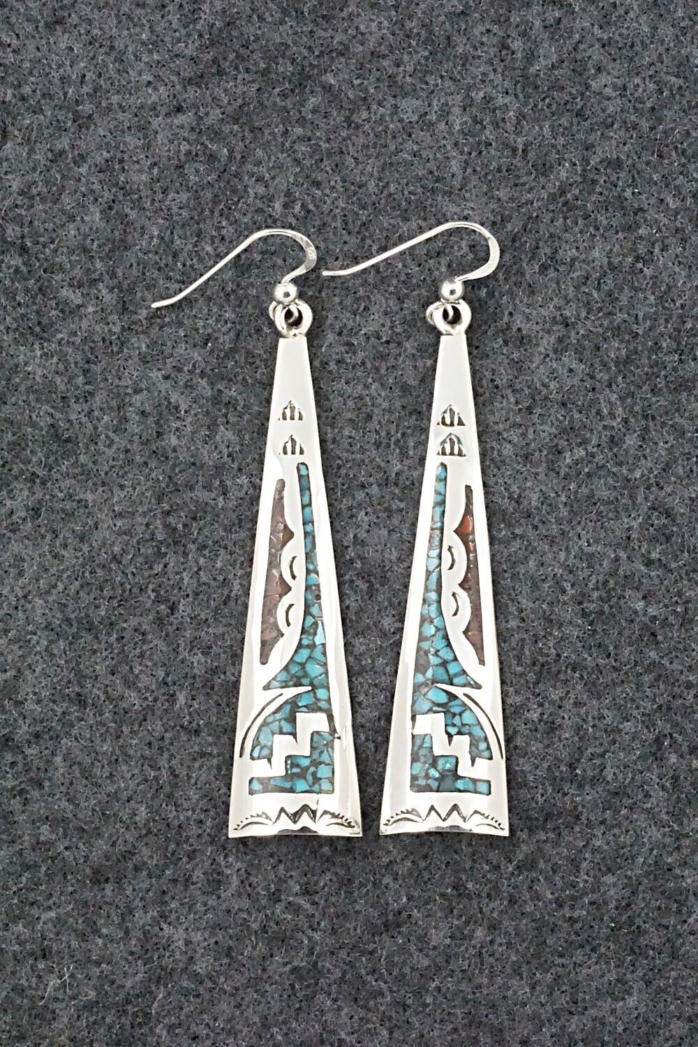 Turquoise, Coral & Sterling Silver Earrings - Jolene Yazzie