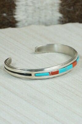 Navajo Turquoise, Coral & Sterling Silver Bracelet - Wilbert Muskett Jr.