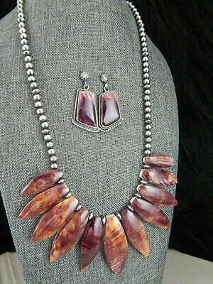 Spiny Oyster & Sterling Silver Necklace and Earrings Set - Louise Joe - Navajo - High Lonesome Trading