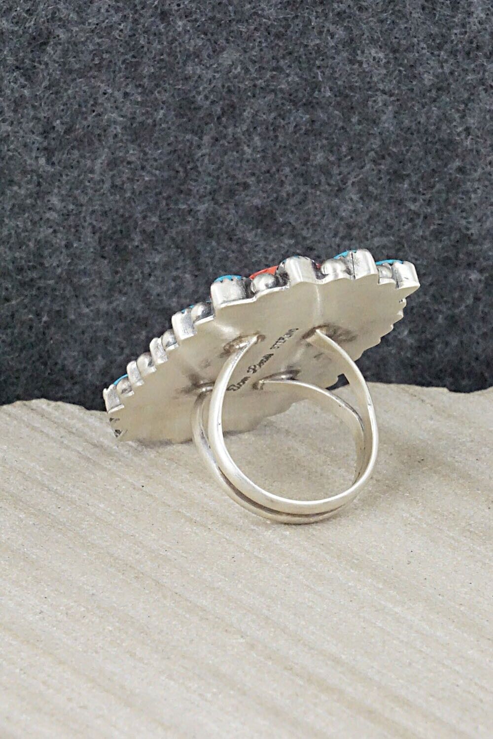 Turquoise, Spiny Oyster & Sterling Silver Ring - Tom Lewis - Size 7.25