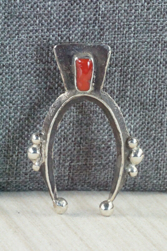 Coral and Sterling Silver Naja Pendant - Delbert Arviso