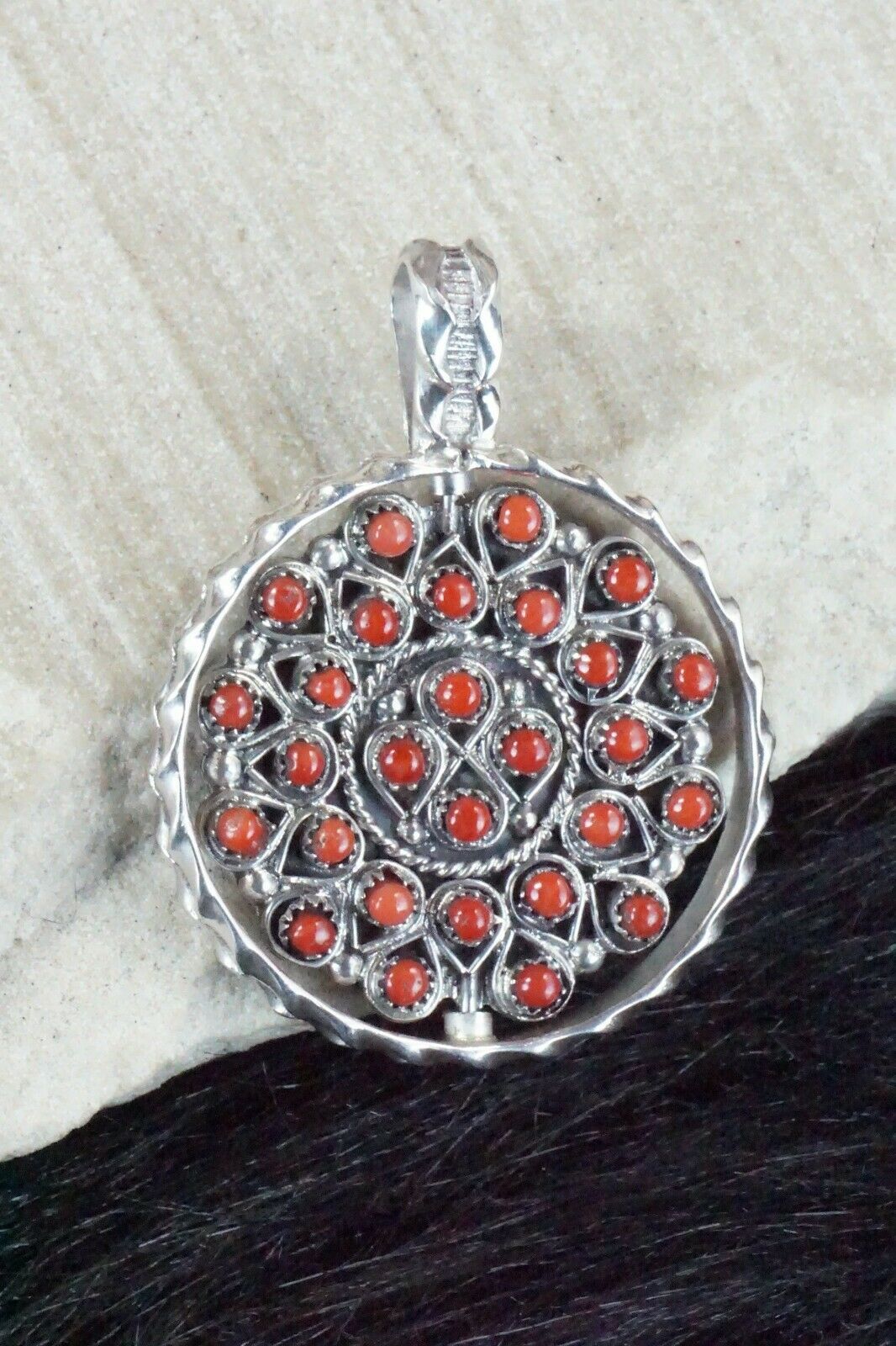 Coral, Turquoise & Sterling Silver Pendant - Wayne Johnson Sr.