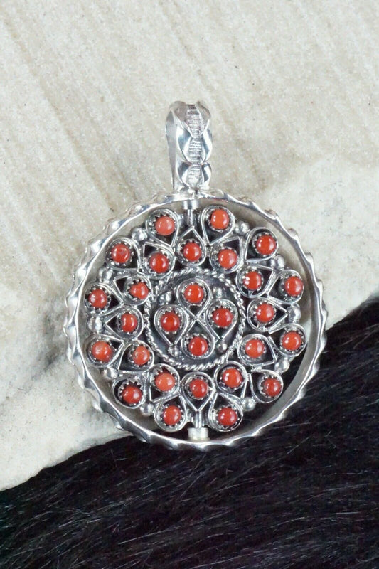 Coral, Turquoise & Sterling Silver Pendant - Wayne Johnson Sr.