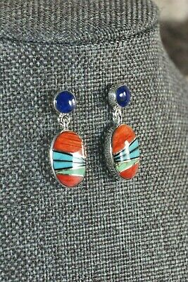 Lapis & Spiny Oyster Sterling Silver Earrings - Sheryl Martinez - Navajo - High Lonesome Trading