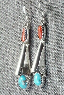 Coral, Turquoise & Sterling Silver Earrings - Roger Pino