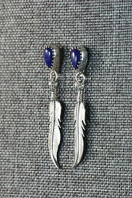 Navajo Lapis and Sterling Silver Earrings - Native American - High Lonesome Trading