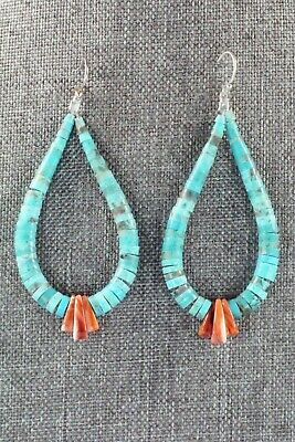 Turquoise, Spiny Oyster & Sterling Silver Earrings - Lupe Lovato
