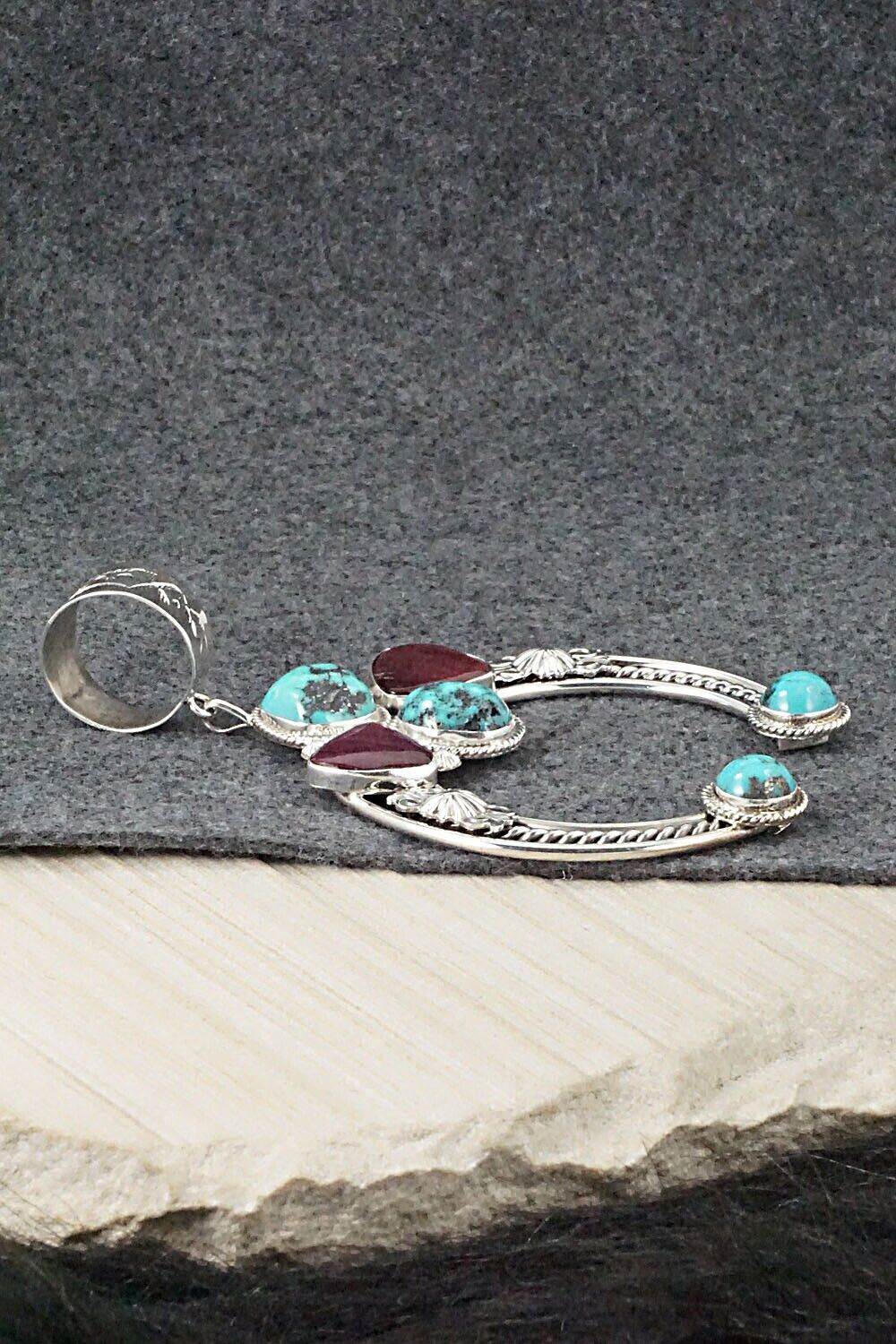 Turquoise, Spiny Oyster and Sterling Silver Pendant - Derrick Gordon