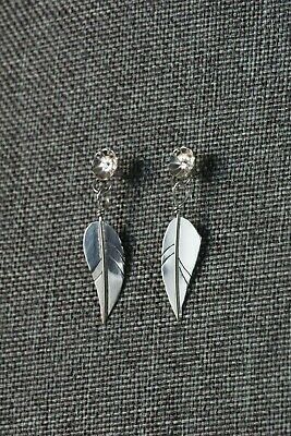Navajo Sterling Silver Flower and Feather Earrings - Lorenzo Arviso Jr - High Lonesome Trading