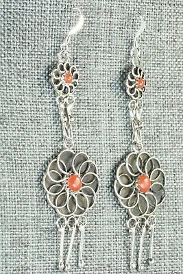 Coral & Sterling Silver Earrings - Diana Bellson