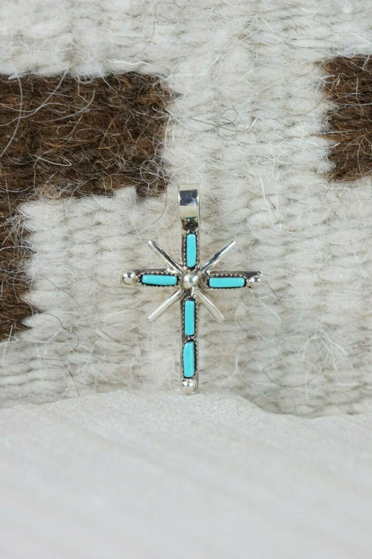 Zuni Turquoise & Sterling Silver Cross Pendant - Jill Peywa - High Lonesome Trading