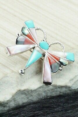 Multi Stone and Sterling Silver Butterfly Pendant & Pin - Caroline Edaakie