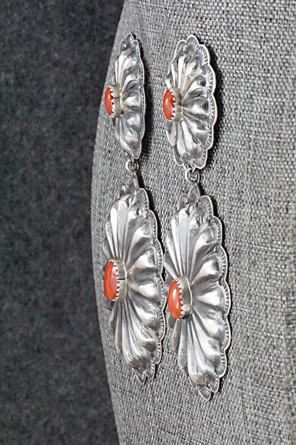 Coral & Sterling Silver Earrings - Rita Lee