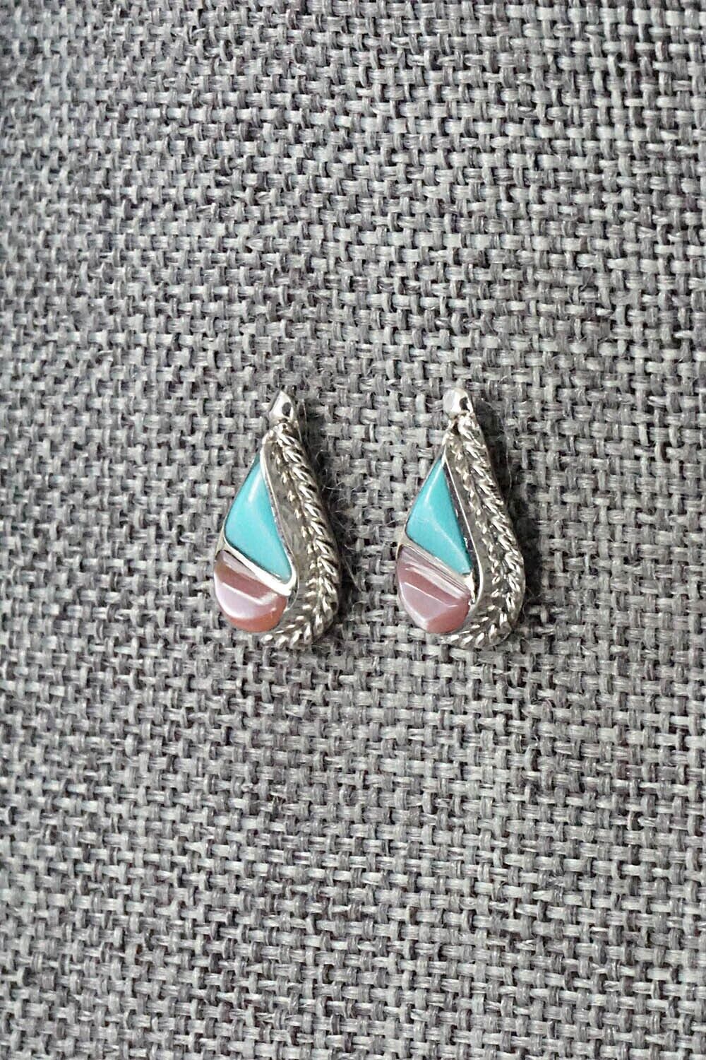 Turquoise, Mother of Pearl & Sterling Silver Earrings - Gloria Tucson