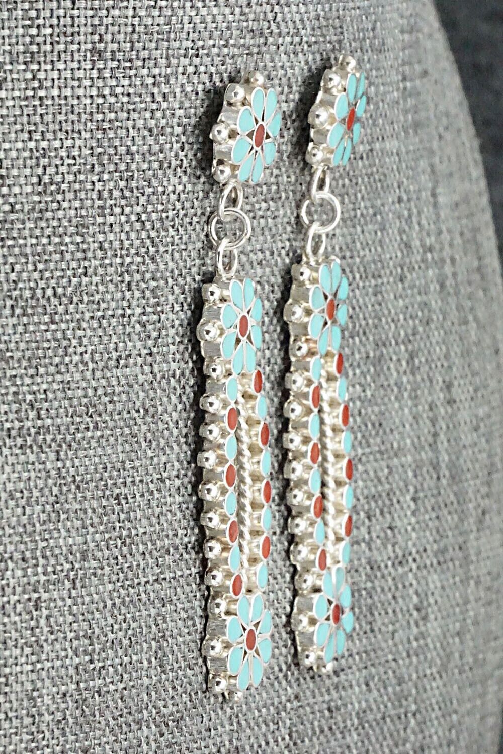 Turquoise, Coral & Sterling Silver Earrings - Michelle Peina