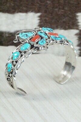 Turquoise, Coral & Sterling Silver Butterfly Bracelet - Anthony Brown
