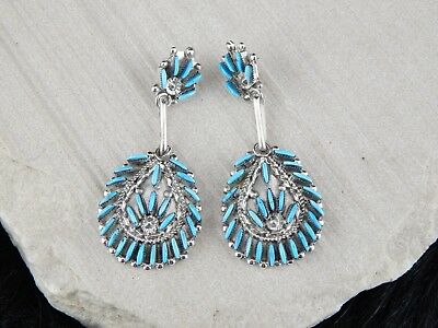Zuni Sterling Silver & Turquoise Earrings - Evangeline Wyaco - High Lonesome Trading