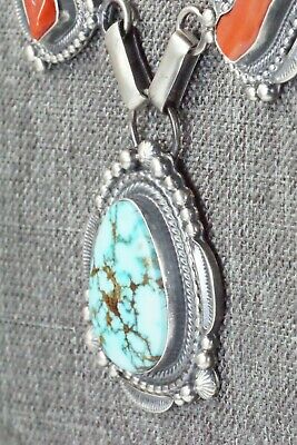 Turquoise, Coral & Sterling Silver Necklace and Earrings - Tom Lewis