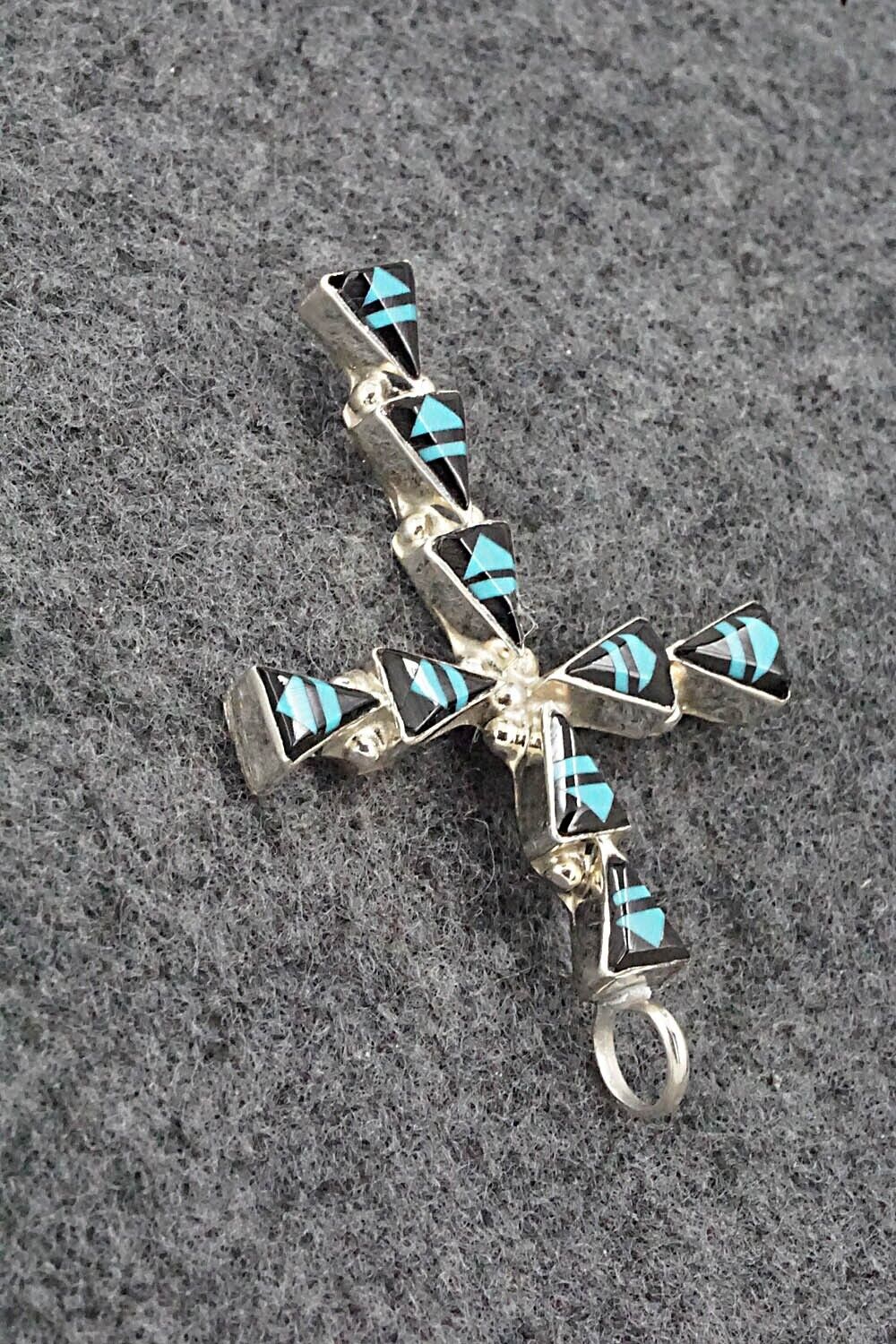 Turquoise, Onyx & Sterling Silver Pendant - Francine Chapito