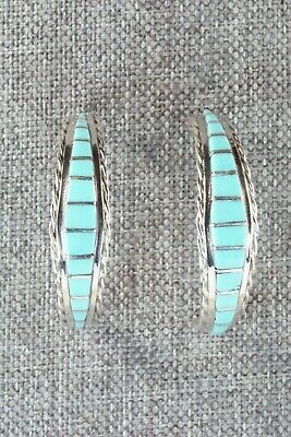 Turquoise & Sterling Silver Hoop Earrings - Malcom Chavez - High Lonesome Trading