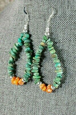 Navajo Turquoise and Spiny Oyster Hoop Earrings - Native American - High Lonesome Trading