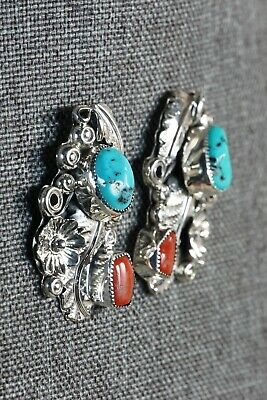 Navajo Turquoise, Coral & Sterling Silver Earrings - Harry Yazzie - High Lonesome Trading