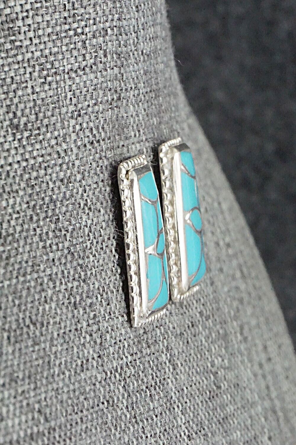 Turquoise & Sterling Silver Inlay Earrings - Karlena Seontewa