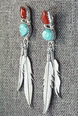 Turquoise, Coral & Sterling Silver Earrings - Annie Spencer