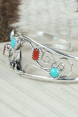 Turquoise, Coral & Sterling Silver Bracelet - Max Calladitto
