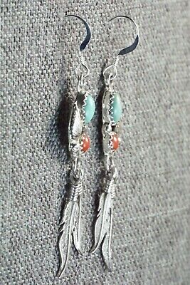 Turquoise, Coral & Sterling Silver Earrings - Annie Spencer