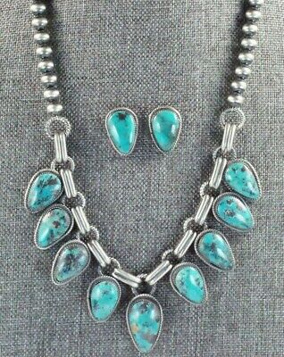 Turquoise & Sterling Silver Necklace and Earrings - Bobby Platero
