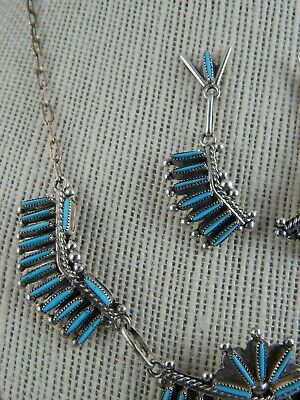 Zuni Turquoise & Sterling Silver Necklace & Earring Set - Samantha Waatsa Zuni - High Lonesome Trading