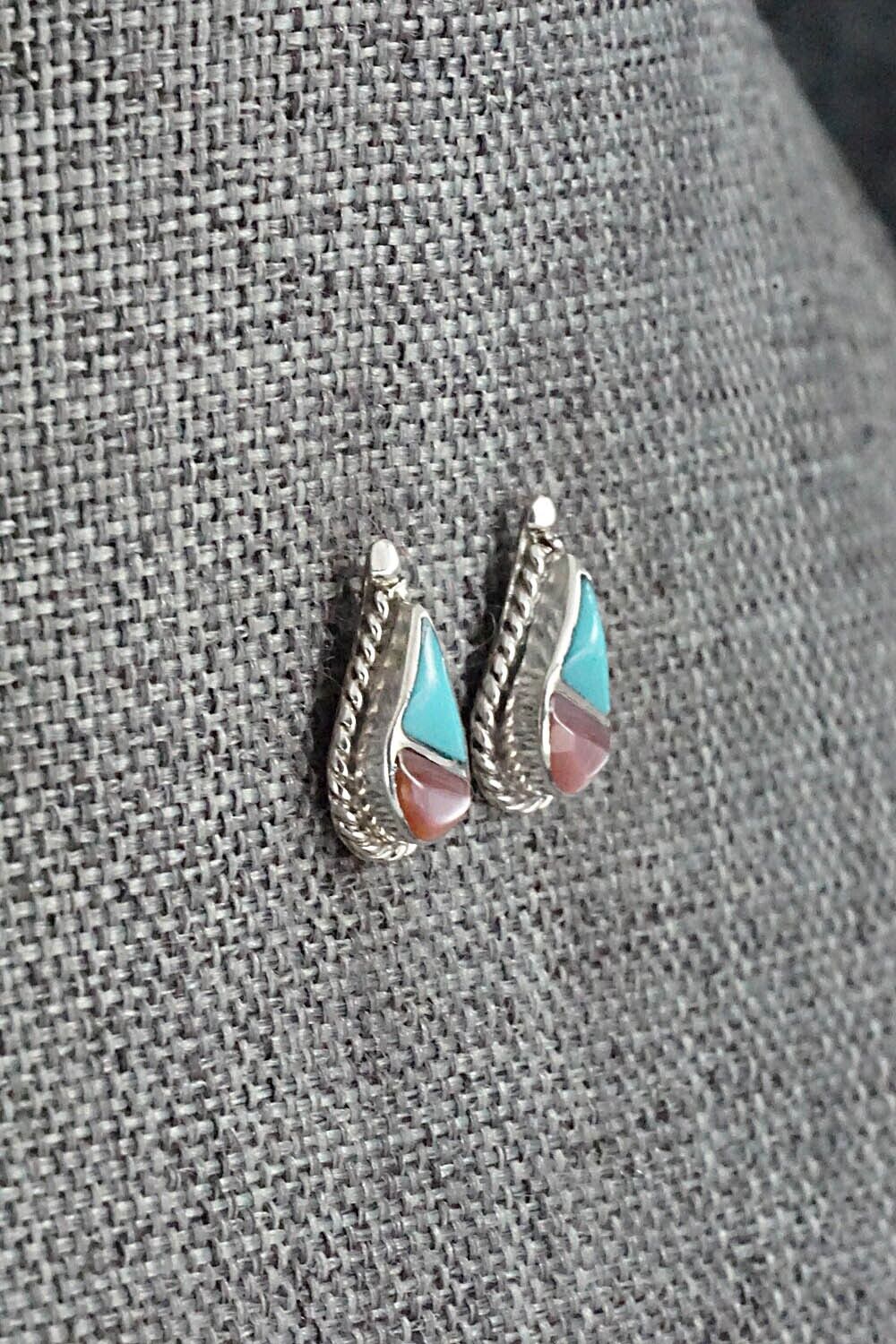 Turquoise, Mother of Pearl & Sterling Silver Earrings - Gloria Tucson