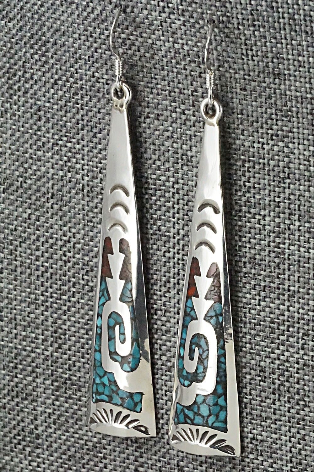 Turquoise, Coral & Sterling Silver Earrings - Jolene Yazzie